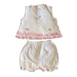 Kissy Kissy Baby Girls White Pink Ruffle Sunsuit Set Outfit Pima Cotton 3-6 m